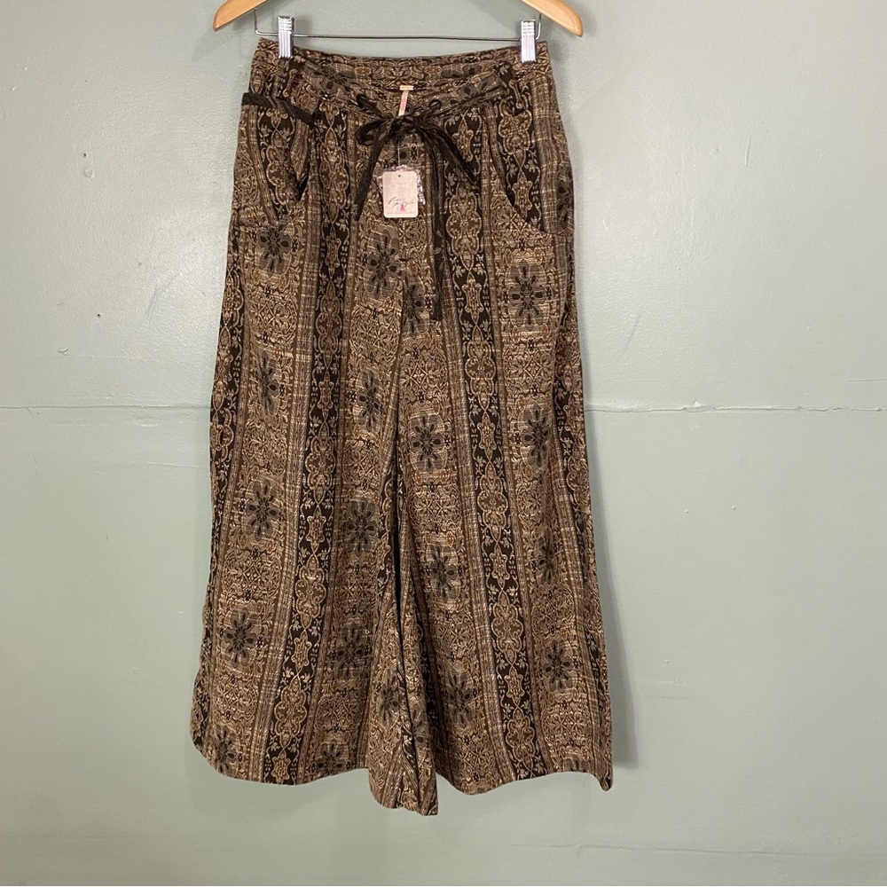 Free People Printed Wide Leg Pants in Brown & Black - Picture 2 of 6